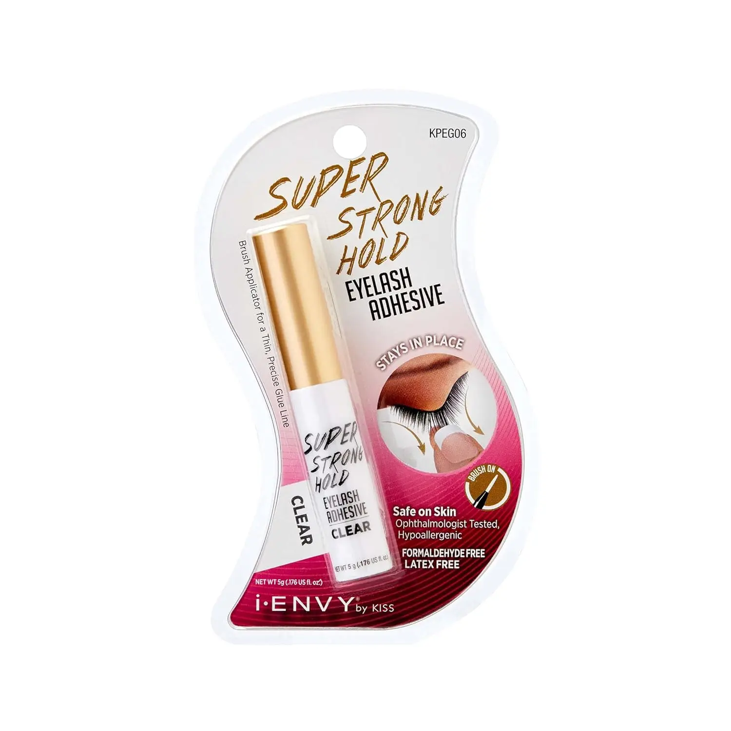 i-ENVY by KISS Super Strong Hold Eyelash Adhesive, Brush on, Waterproof Long-Lasting Strip Lash Glue, Natural-Looking Allergy & Latex Free with Brush Applicator (Clear)