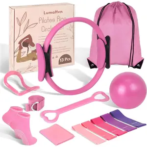 Pilates Kit for Women 13PCS, Pilates Ring and Ball Set with Magic Circle, Resistance Bands Set, Figure 8 Band, Yoga Ring & Grip Socks, Home Workout Equipment Essentials Starter Kit for Beginners