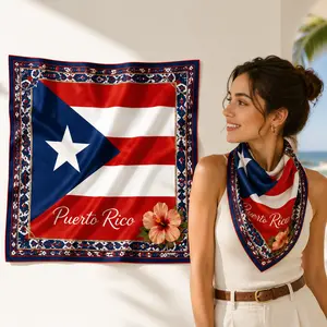 Puerto Rico Flag-Printed Female Fashion Scarf, Puerto Rico & Haiti Inspired Wearable Styling Accessory for Hair, Neck Hanging Decor