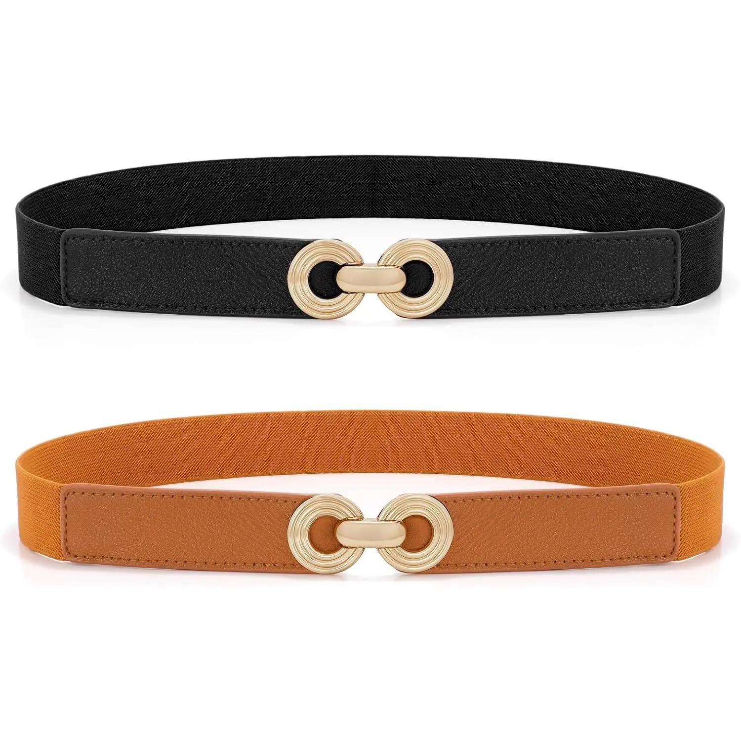 3 Pack Skinny Elastic Waist Belt Gold Buckle Stretchy Thin Belt for Jeans Dress 3 Pack Women Ladies Skinny Elastic Waist Belt Gold Buckle  main image 3