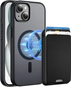 Magnetic for iPhone 14 Case & iPhone 13 Case with Card Holder, Compatible with MagSafe, Slim Shockproof Phone Cover with Detachable Wallet, Built-in Magnet Ring, Black