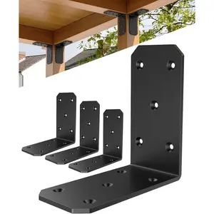 Heavy Duty 90 Degree L Brackets - 5" x 5" x 2.5" Right Angle Corner Braces for Wood Posts, Shelves, Fences & Pergolas - Sturdy Joist Support Corner Brackets (Black-4 Pcs)
