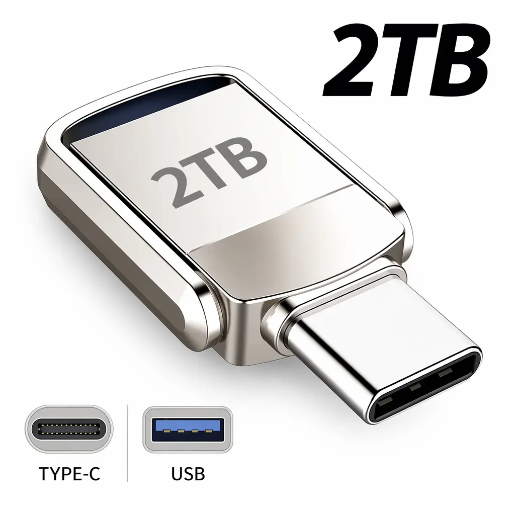 2TB USB-C Flash Drive, USB 3.2 Dual Connector Portable Metal Memory Stick for Phone, PC & Mac Data Transfer