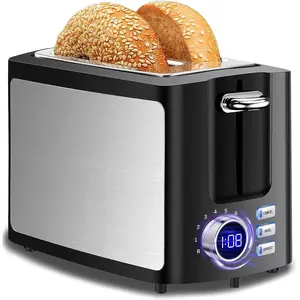 Toaster 2 Slice Wide Slot Toaster Best Rated Prime Displav Smart Toasters with LCD Digital Countdown Timer and Bagel/Defrost/Cancel/Reheat Function