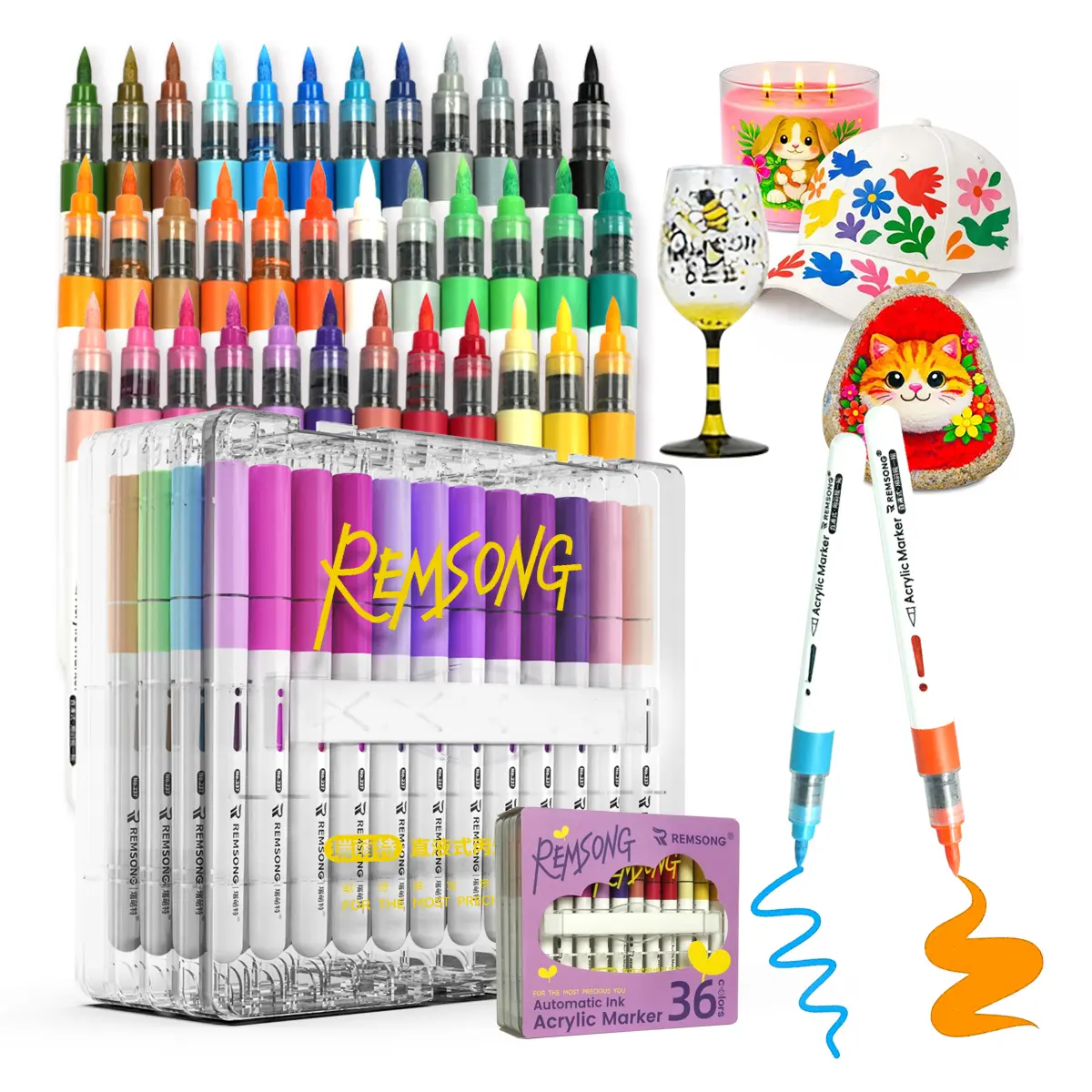24/36 plumas de pintura acrílica (tinta líquida) - rápido seco, tonos audaces con gradinaturales! Certificado de seguridad y lavable para TikTok DIY, madera y proyectos de cerámica