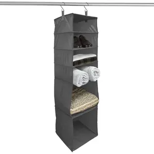 RETHINK YOUR ROOM 6 Shelf Closet Hanging Organizer, Foldable Hanging Shelves, Home, Bedroom, Warsaw Grey