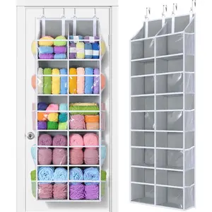 80lb Clear Door  Yarn Storage Organizer, 10 Large Plastic Pockets & 10 Mesh Pockets Over The Door Crochet Organizer, 5 Tier Yarn Ball Storage for Knitting , Gray