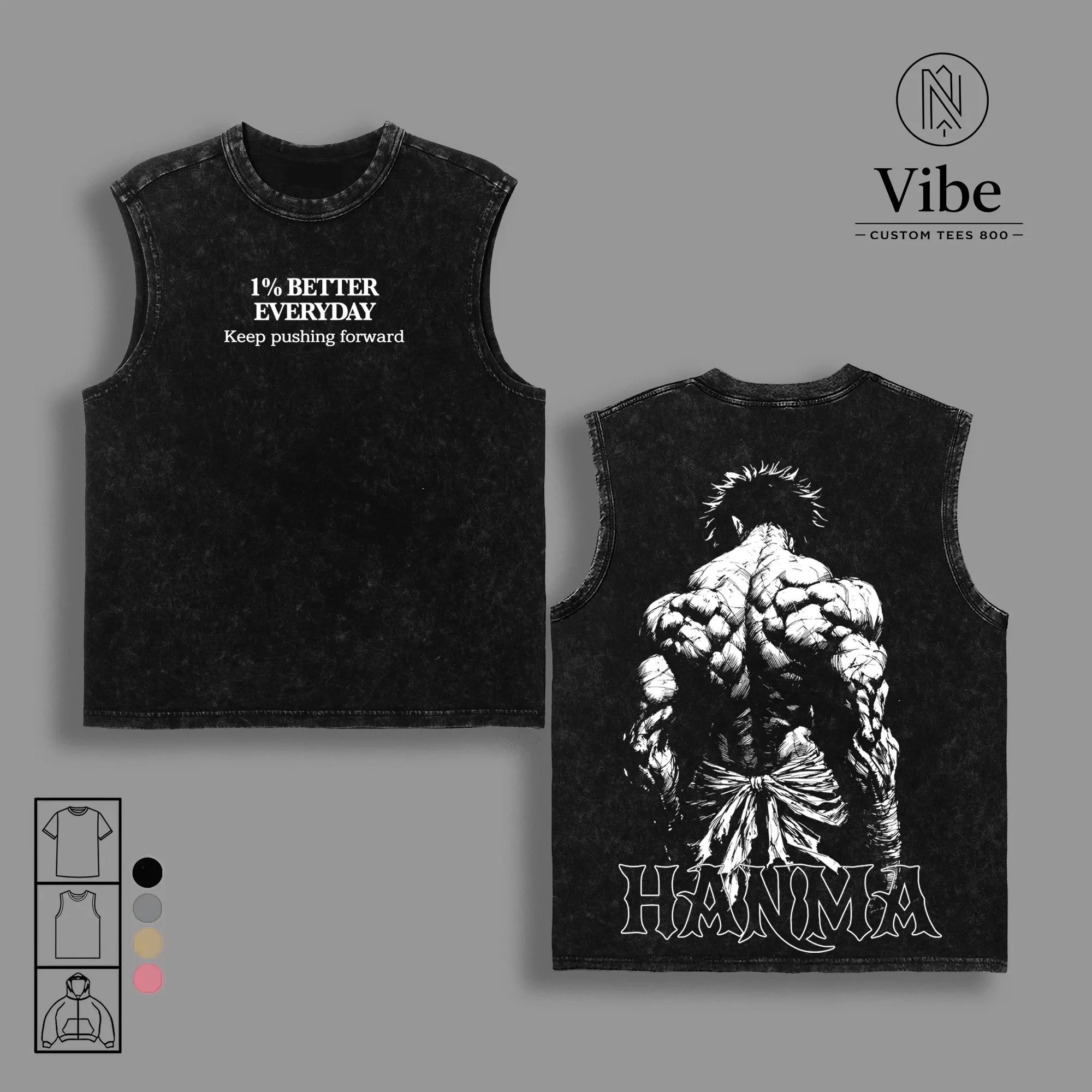 Baki Hanma Vintage Washed Oversized T-Shirt, Tank Top, Baki Anime Graphic Tee, Fighter Physique Gym Streetwear, Heavy Cotton Unisex Casual Fashion, Gift for Fitness Fans