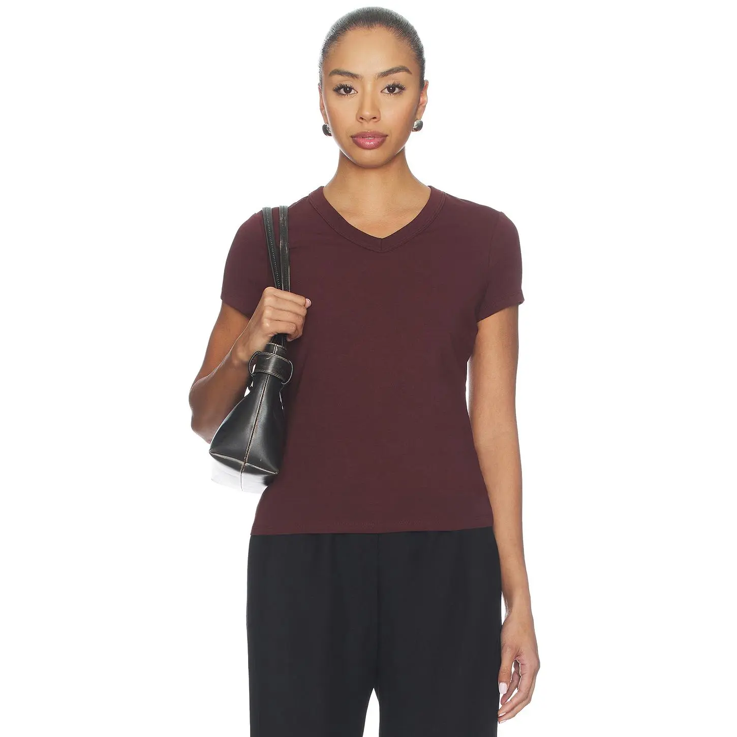 Veronica Beard Devin V-neck Tee in Raisin