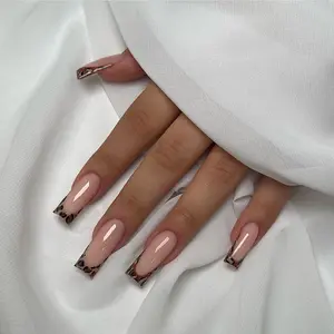 Leopard Pattern Fake Nails Kit, 24pcs/set Stylish Medium Long Square Press on Nails for Women & Girls DIY Nail Art, Elegant Stick on Nails Kit, Nail Extensions, Nail Decorations