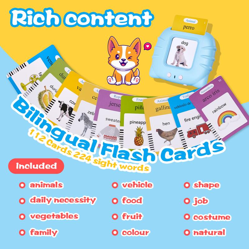 Spanish & English Talking Flash Cards for Toddler, Bilingual Flash Cards Learning Montessori Toys with 224 Sight Words, Speech Therapy Toys for Children Sensory Preschool Education Gifts Spanish & English Talking Flash Cards for Toddler, Bilingual Flash Cards Learning Montessori Toys with 224 Sight Words, Speech Therapy Toys for Children Sensory Preschool Education Gifts