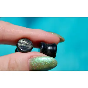 Astrophyllite and Garnet Stone Flashy Double Flare Plugs Pair 6mm-10mm