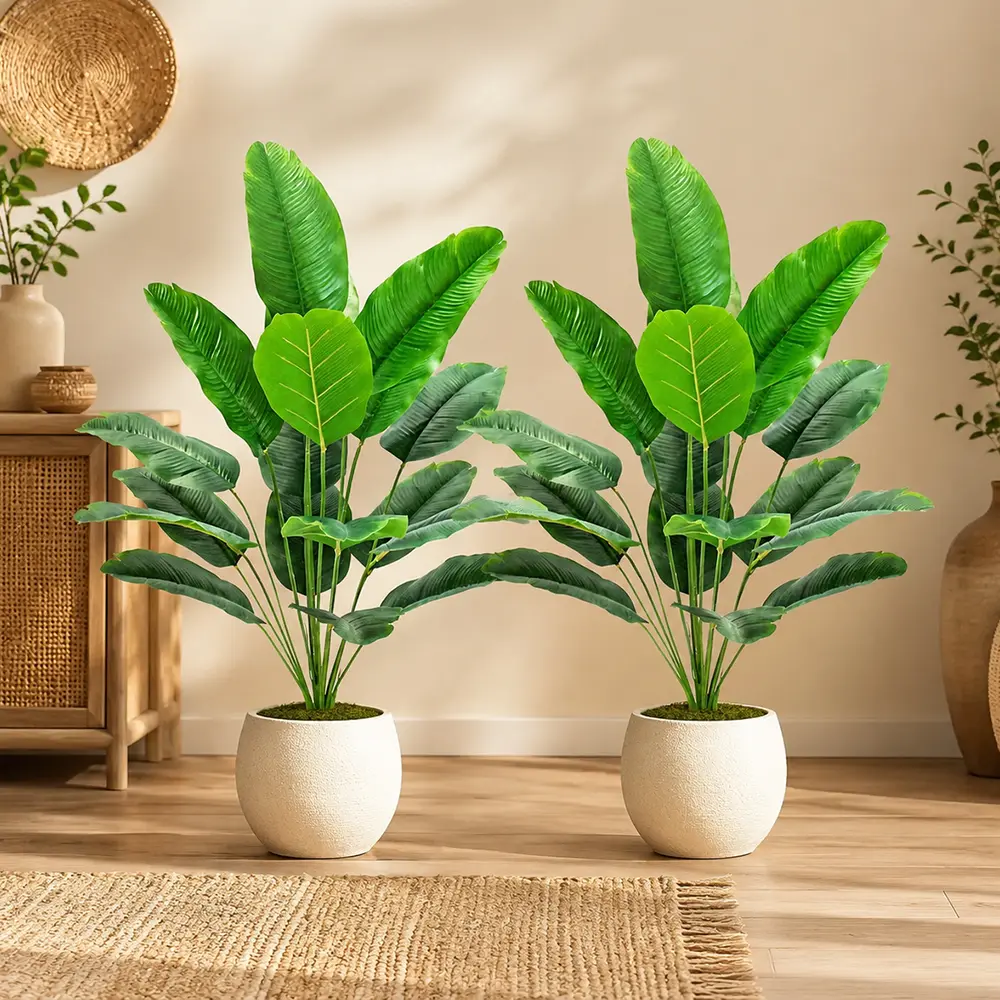 2pcs-Traveler's Palm 18-Leaf Realistic Synthetic Plants, Decorative Indoor-Outdoor House & Living Room Decor Ornament, Ideal for Daily Home Office Use