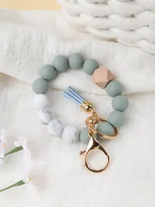 Silicone Bead Bracelet Keychain, Elegant Lobster Clasp Backpack Car Key Accessory, Unique Silicone Beads, Ideal Gift for Women