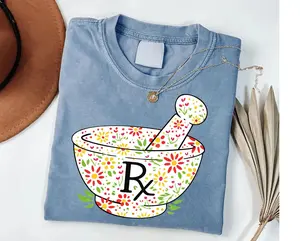 Pharmacy Technician T-Shirt - Floral Mortar Pestle Pharmacy Tech Gift
