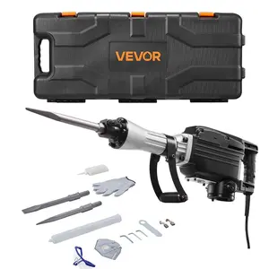 summervibes VEVOR Demolition Jack Hammer, 2800 W Powerful Electric Jackhammer, 1200 BPM Concrete Breaker with a Point Chisel, a Flat Chisel, Carrying Case, Gloves, for Concrete, Wall, Brick, Tile and Foundation, Chisels Set