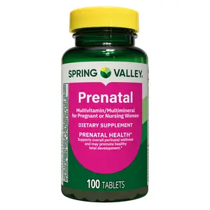 Spring Valley Prenatal Multivitamin Multimineral 100 Tablets Daily Nutritional Support for Pregnant Nursing Women Folic Acid Iron Calcium Vitamin D