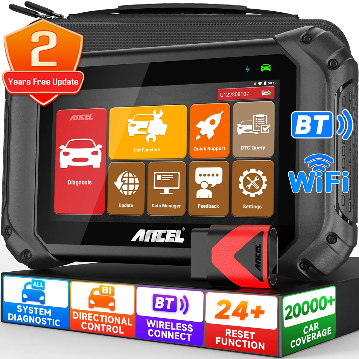 ANCEL V5BT Bidirectional OBD2 Scanner, Automotive Wireless Diagnostic Scan Tool with ABS Bleeding, ABS TPMS SAS BMS Oil Resets, Full System Car Diagnostic Scanner, 2 Years Free Updates