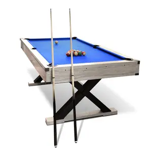 7FT Rustic Pool Table with X-Shaped Solid Wood Legs, 84" Professional Billiard Table for Home Game Room, Industrial Style Wood Table with Complete Accessory Kit (Cues, Balls & Rack), Heavy Duty Entertainment Center, Black/Grey
