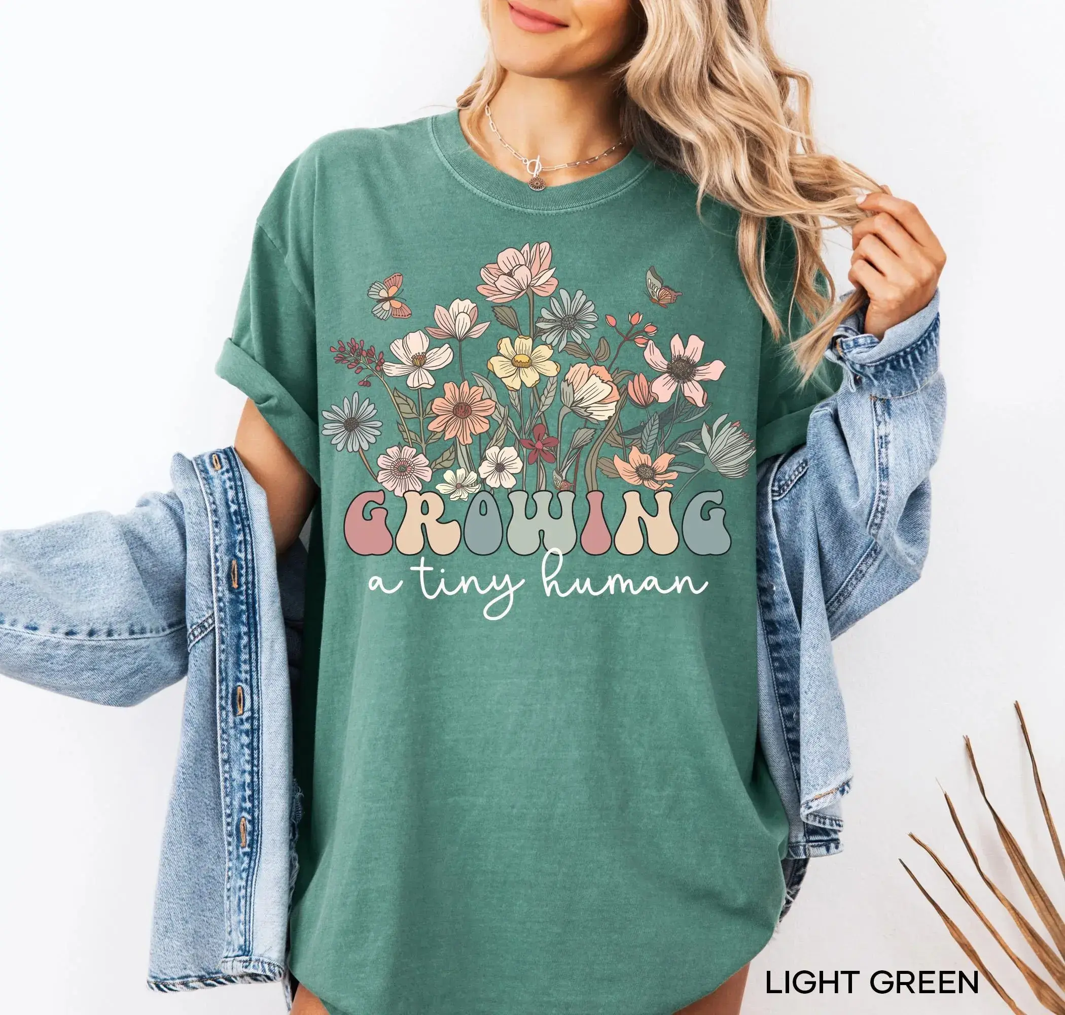Comfort Colors Growing A Tiny Human Shirt, Wildflowers Pregnancy Shirt, Pregnancy Announcement Shirt For Mom-To-Be Gift, Maternity T-Shirt