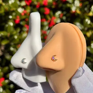 Moon Nose Ring Piercing - Elegant Design with Colorful Accents, Ideal for Any Occasion