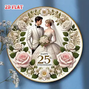 1pc Elegant Couple Wedding Anniversary Plaque - Vintage Wedding Decor with Bride & Groom, Rose Garden Design - Durable Aluminum Metal Wall Art for Home, Office