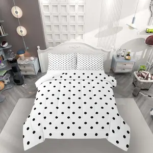 Polka Dots Bedding Set for Boys Girls,Black Geometric Circles Comforter Set Simple Modern Duvet Quilt Microfiber Cartoon French Style Bedroom Decor