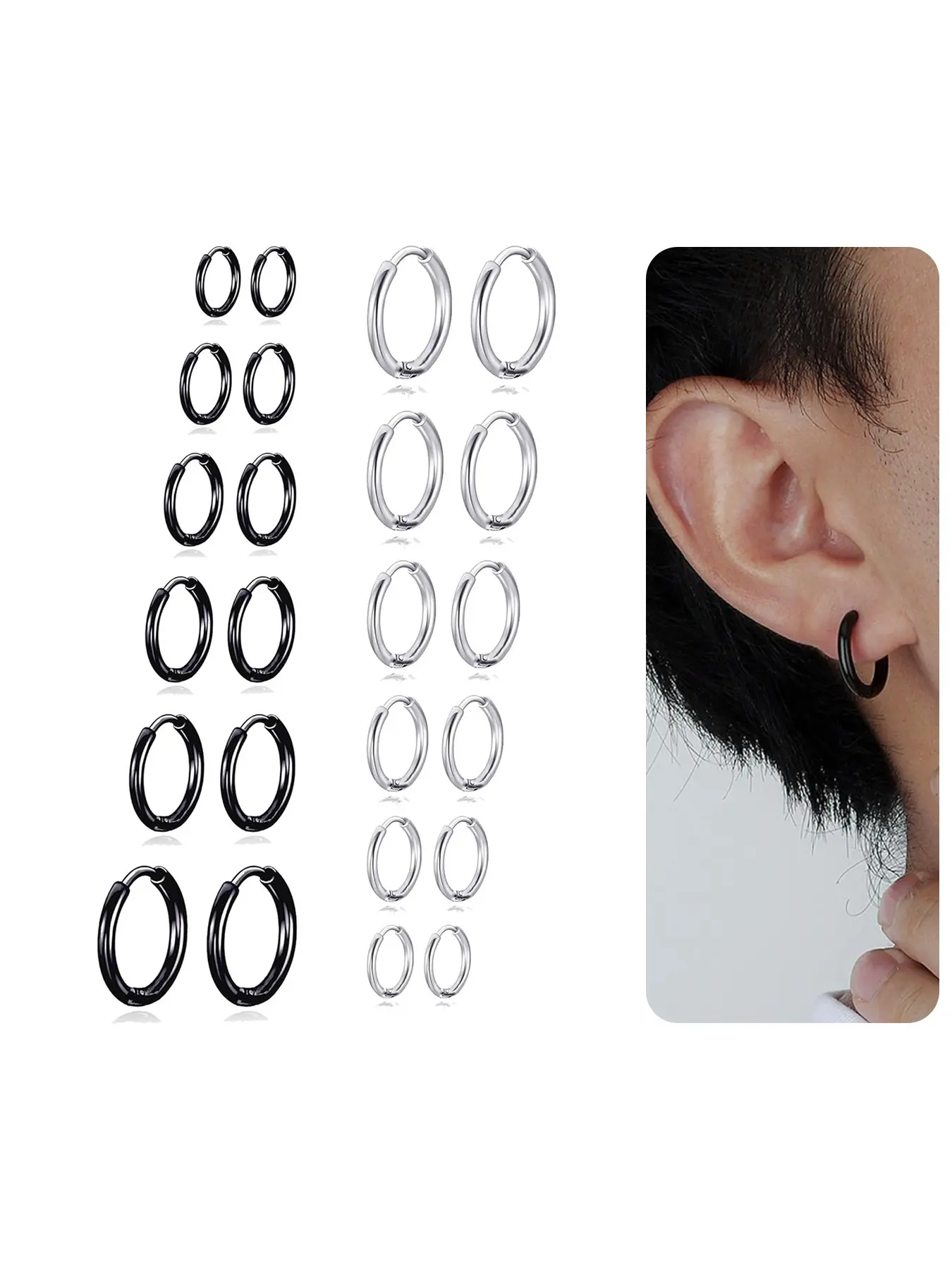 12 Pairs Earring Set Stainless Steel Huggie Hoop Shape Earrings Black Gold Silver Cartilage Piercings Earrings Tiny Small Hoop Earrings Versatile Earrings for Women Men 6/8/10/12/14/16mm Earring Pack Earrings Hoops