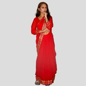 Women's Red Saree Saubhagyavati Design with Stitched Blouse for Special Occasions Classic Style and Comfort