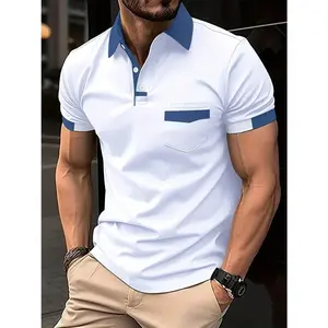 Men's solid color polo shirt, regular fit casual short-sleeved collared top, suitable for summer wear, National Day attire, fashionable men's everyday wear.