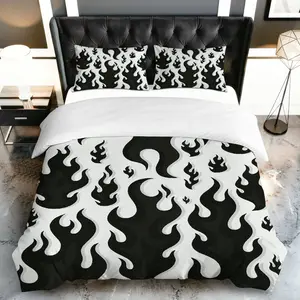 3PCS Duvet Cover Set, 1 Duvet Cover+2 Pillowcases(Without filler), Flame Fire Black White theme, Halloween bedding set, Modern Stylish Chic Decorative Duvet Cover Suitable for decoration Bedroom Dorm Living Room Studio.