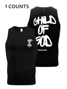 Men's Regular Fit Letter & Lion Graphic Print Vest Tank Top, Casual Sleeveless Top for Summer, Men's Clothes for Daily Wear