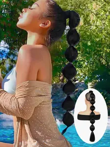 1Pcs Black Long Bubble Ponytail Extension, Synthetic Hair Ponytail, for Women 28Inch Afro Puff Protective Style Black Festival Kinky Straight Wrap Around Ponytail