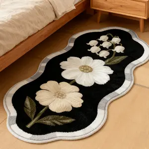 Modern European Style Block Rug, Vintage Three-Color Floral Print Carpet for Living Room Bedroom Corridor, Floral Pattern Rug, Decorative Area Rug