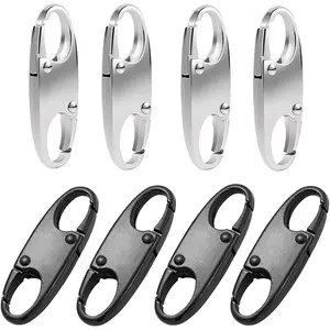 8Pcs Anti Theft Zipper Clips Small Double Carabiner Clip Alloy Holding Zipper Pulls Replacement Closed Theft Deterrent Zippers Lock for Bag Key Luggage (Silver+Black)