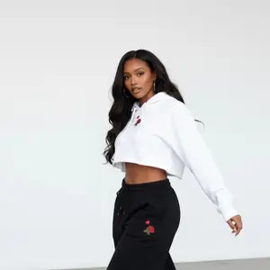 White "Love Spells" Crop Top Hoodie