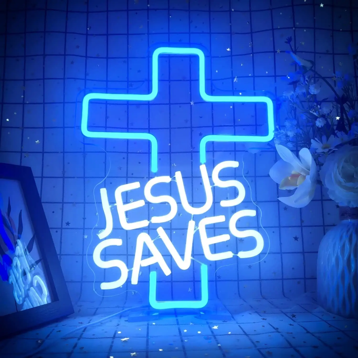 Cross Neon Signs Jesus Saves LED Signs for Wall Decor  Jesus Neon Lights Signs for Bedroom Living Room Christian Church Events Birthday Christmas Decor Gifts