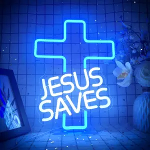 Cross Neon Signs Jesus Saves LED Signs for Wall Decor  Jesus Neon Lights Signs for Bedroom Living Room Christian Church Events Birthday Christmas Decor Gifts