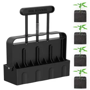 Soil Blocker with Comfortable Handle, Ergonomic Handle, 4-grid Soil Block Maker, Reusable Soil Blocking Tool for Seed Starting Germination, Garden Soil Potting Tool, Durable Construction
