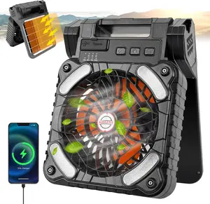 Solar Powered Camping Fan with LED Light, 7" Portable Rechargeable Tent Fan, 10400mAh Battery, 4W Solar Panel for Camping, RV, Outdoor & Emergency Use