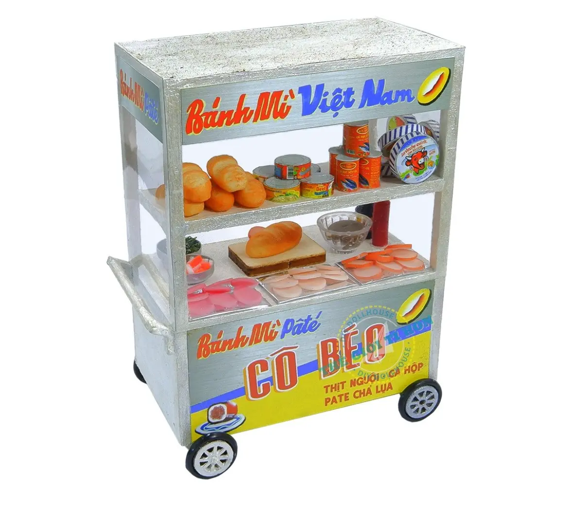 Vietnamese Sandwiches Rolling Cart DIY Kit Mô Hình Sài Gòn Thu Nhỏ-Xe Bánh Mì Việt Nam Bán Rong