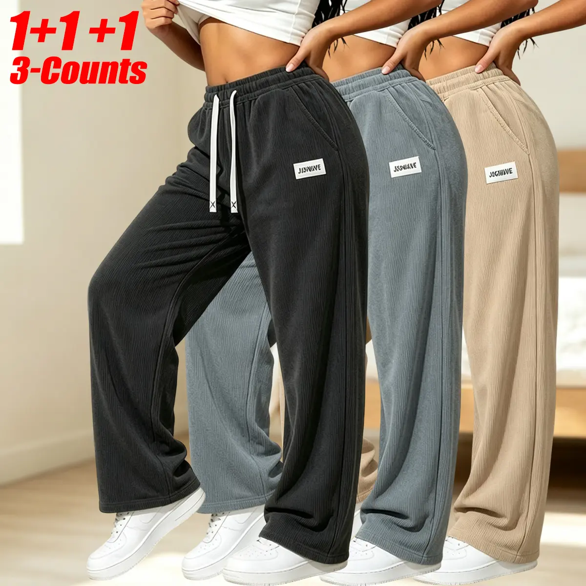 Women’s solid-color athletic pants with an adjustable drawstring design, loose fit for comfort and relaxation, suitable for everyday wear; women’s apparel, casual long pants, womenswear, back-to-school shopping