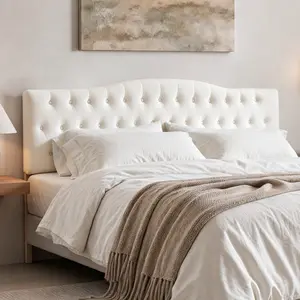 Tbfit Velvet King Furniture-Style Headboard – Ornate Diamond Tufted Upholstered Headboard with Adjustable Height & Solid Wood Legs, White, Furniture-Style Headboards, Ornate Tufted Headboards, DealsforYouDays
