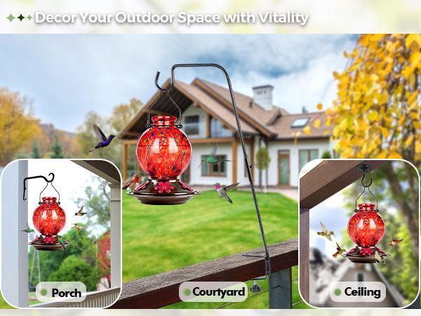 BOLITE Mesh Ball Glass Hummingbird Feeder Leak-Proof | 20 Oz | Red & Purple | Perfect Bird Lover Gift