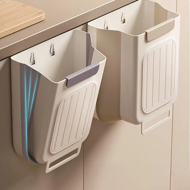 SummerVibes Collapsible Hanging Kitchen Trash Can - Foldable Mountable Container with Easy Installation, Compact Convenient Countertop Bin for Home Kitchen Bathroom Accessories