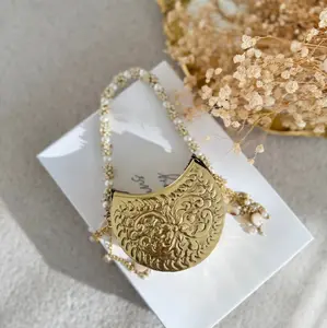 Mini Moon Shape Brass Clutch: Gold Vintage Style Handbag