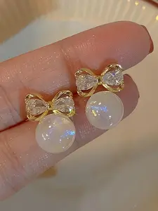 Faux Pearl Decorated Bowknot Design Earrings, High quality earrings, Elegant Jewelry for Women, Trendy All-match & Exquisite Jewelry for Birthday Gift