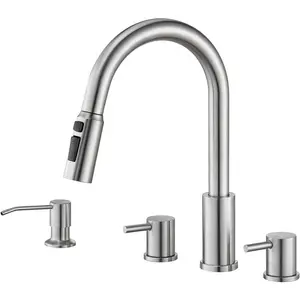 Kitchen Faucets, Brushed Nickel Kitchen Faucet Pull Down Sprayer Stainless Steel Sink Faucets with Soap Dispenser Commercial Modern Rv Faucets, Llaves para fregaderos de cocina