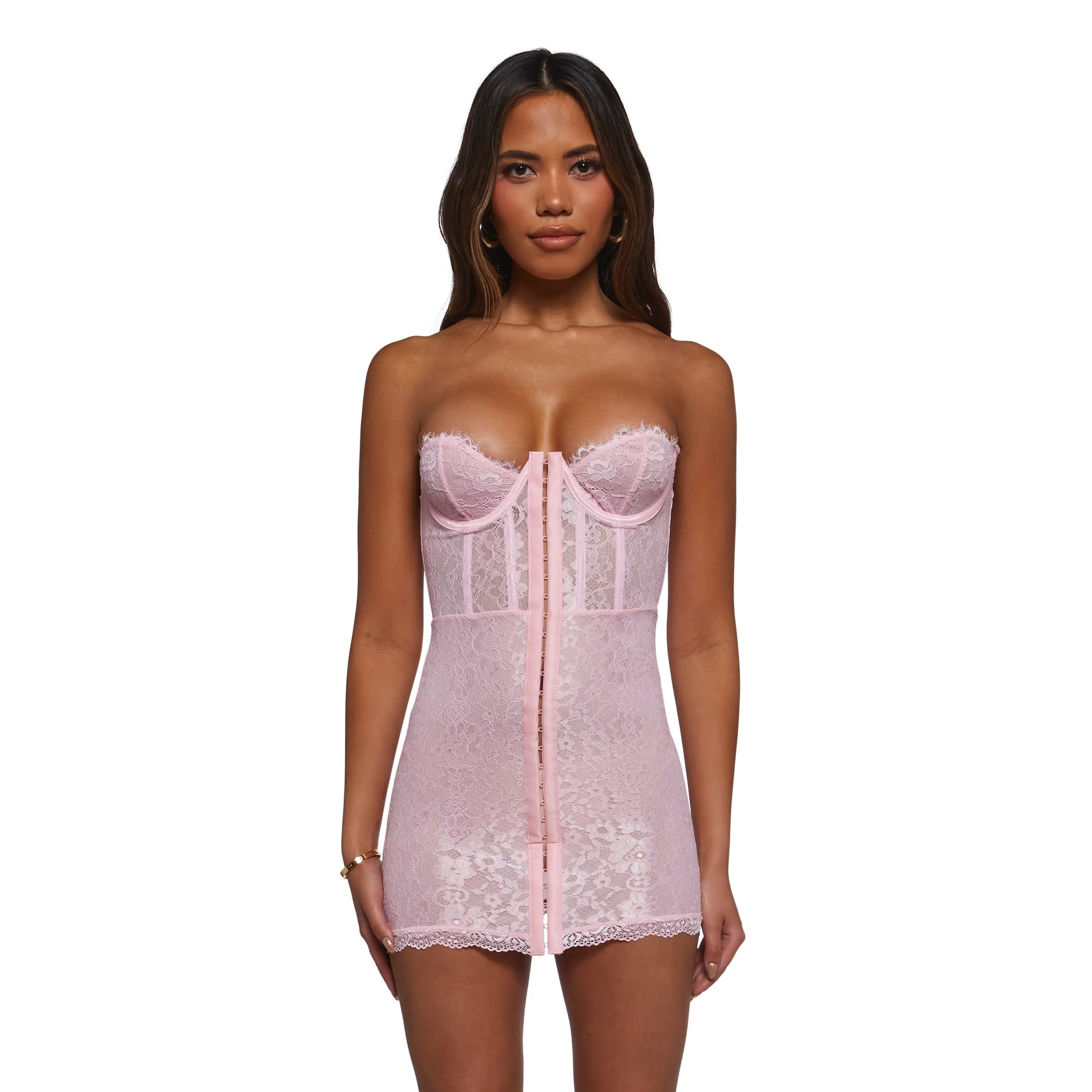 Captivating Gazes Slip Dress - Pink Lace