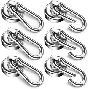 6 Pack Magnetic Hooks with Swivel Carabiner, 70LBS Neodymium Magnet Hooks Heavy Duty, Strong Magnetic Hooks for Hanging Magnet with Hook for Kitchen, School, Warehouse, Home